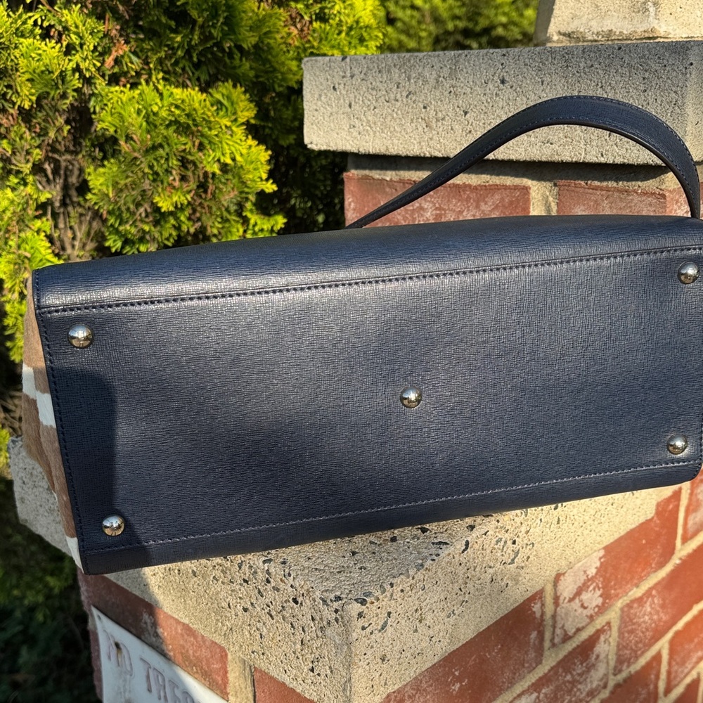 EUC Fendi 2Jours Leather Satchel Navy Leather ( tan and white pony hair trim) - Picture 8 of 16